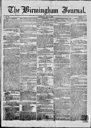 cover page of Birmingham Journal published on July 6, 1839