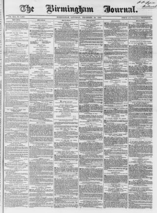 cover page of Birmingham Journal published on December 30, 1865