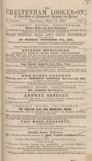 cover page of Cheltenham Looker-On published on November 15, 1851