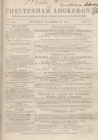 cover page of Cheltenham Looker-On published on November 30, 1861