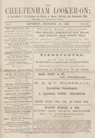 cover page of Cheltenham Looker-On published on December 30, 1893