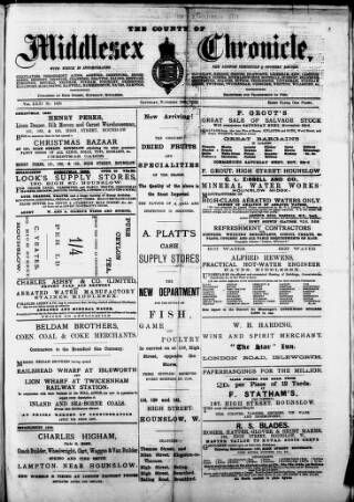 cover page of Middlesex Chronicle published on November 30, 1889
