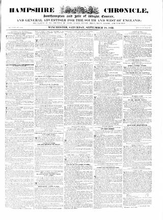 cover page of Hampshire Chronicle published on September 18, 1852