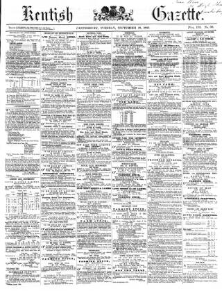 cover page of Kentish Gazette published on September 18, 1860