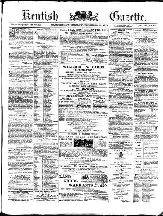 cover page of Kentish Gazette published on December 30, 1879