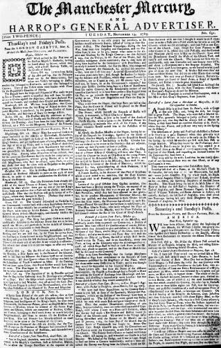 cover page of Manchester Mercury published on November 15, 1763