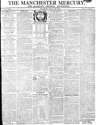 cover page of Manchester Mercury published on February 28, 1809