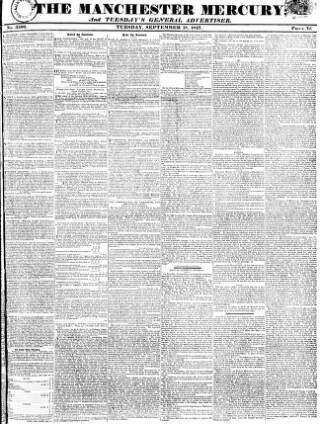 cover page of Manchester Mercury published on September 18, 1827