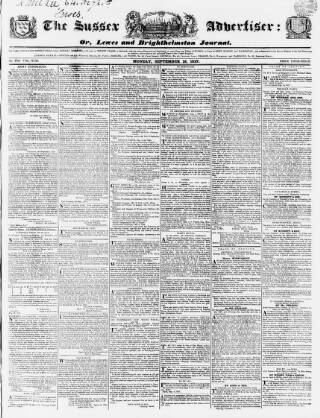 cover page of Sussex Advertiser published on September 18, 1837