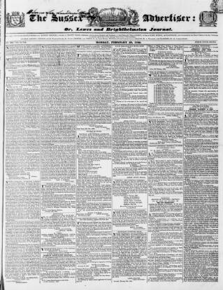 cover page of Sussex Advertiser published on February 28, 1842