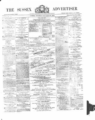cover page of Sussex Advertiser published on December 30, 1879
