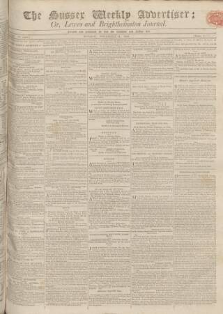 cover page of Sussex Advertiser published on November 15, 1813