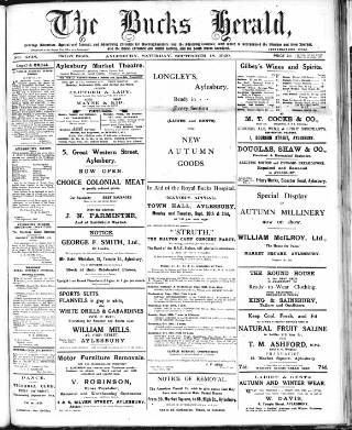 cover page of Bucks Herald published on September 18, 1920