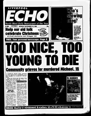 cover page of Liverpool Echo published on November 15, 1999