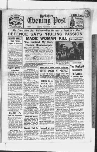 cover page of Yorkshire Evening Post published on November 15, 1946