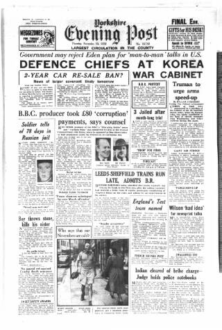 cover page of Yorkshire Evening Post published on November 30, 1950