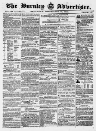 cover page of Burnley Advertiser published on September 18, 1858
