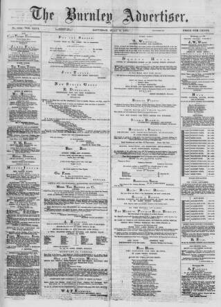 cover page of Burnley Advertiser published on July 6, 1878