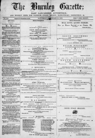 cover page of Burnley Gazette published on November 30, 1872
