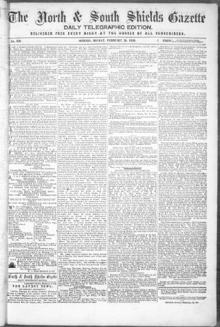 cover page of North & South Shields Gazette and Northumberland and Durham Advertiser published on February 28, 1859