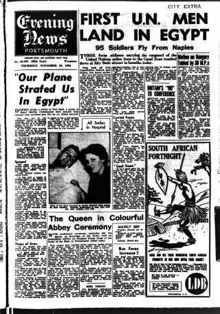 cover page of Portsmouth Evening News published on November 15, 1956