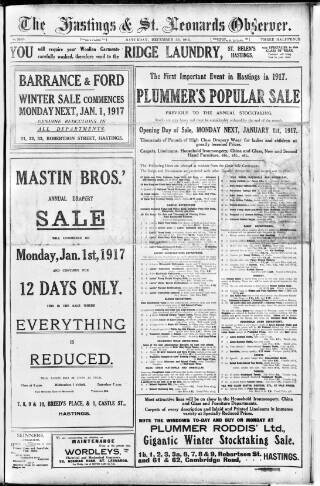 cover page of Hastings and St Leonards Observer published on December 30, 1916