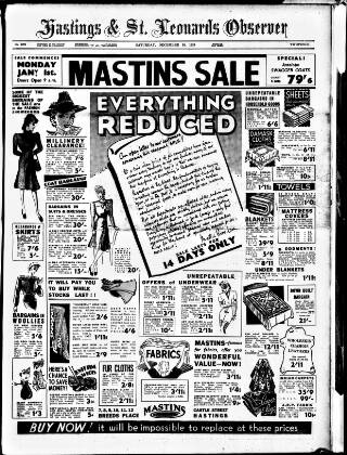 cover page of Hastings and St Leonards Observer published on December 30, 1939
