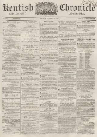 cover page of Kentish Chronicle published on November 30, 1861