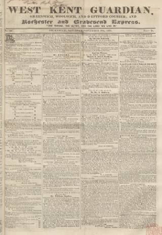 cover page of West Kent Guardian published on November 30, 1839