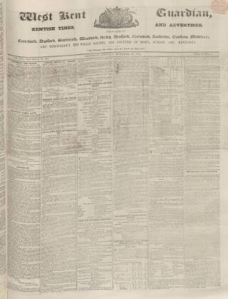 cover page of West Kent Guardian published on September 18, 1852