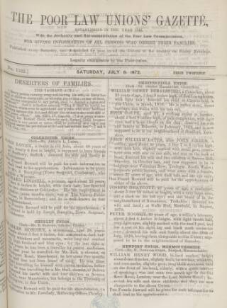 cover page of Poor Law Unions' Gazette published on July 6, 1872