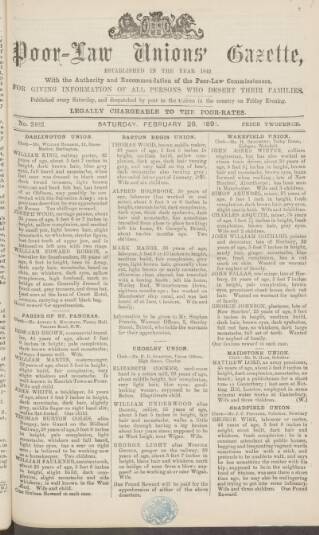 cover page of Poor Law Unions' Gazette published on February 28, 1891