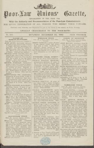 cover page of Poor Law Unions' Gazette published on December 30, 1893