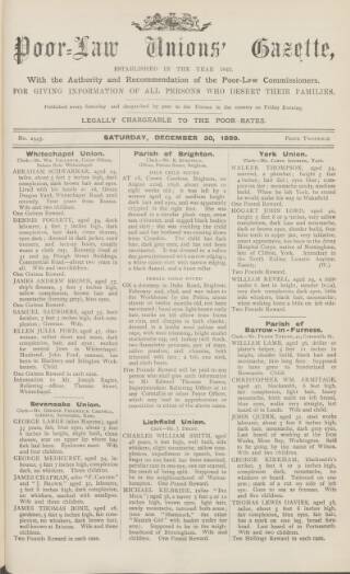 cover page of Poor Law Unions' Gazette published on December 30, 1899