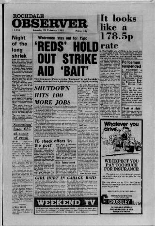 cover page of Rochdale Observer published on February 28, 1981