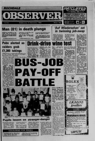 cover page of Rochdale Observer published on November 30, 1988