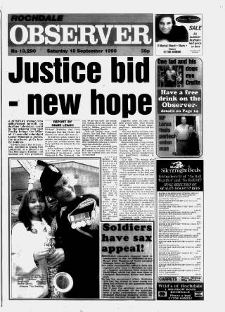 cover page of Rochdale Observer published on September 18, 1999