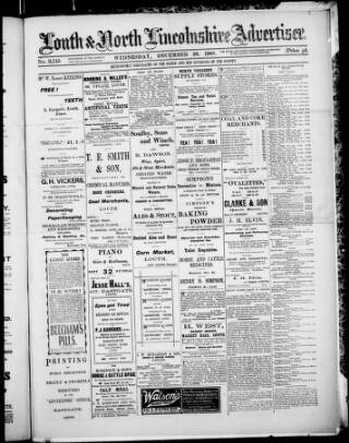 cover page of Louth and North Lincolnshire Advertiser published on December 30, 1908