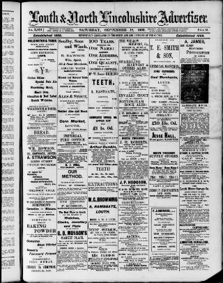cover page of Louth and North Lincolnshire Advertiser published on September 18, 1909