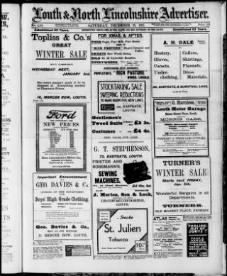 cover page of Louth and North Lincolnshire Advertiser published on December 30, 1922