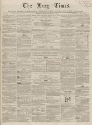 cover page of Bury Times published on September 18, 1858