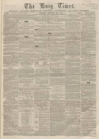 cover page of Bury Times published on February 28, 1863