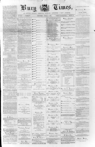 cover page of Bury Times published on July 6, 1872