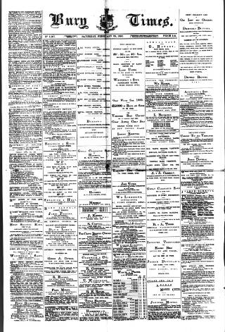 cover page of Bury Times published on February 28, 1880