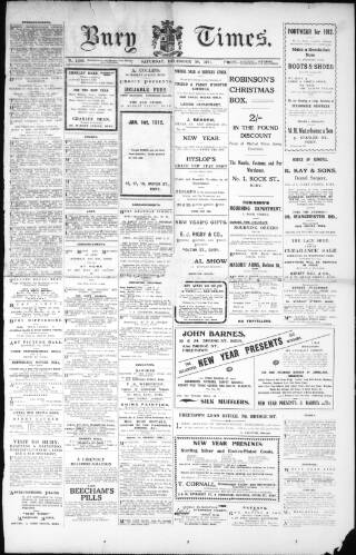 cover page of Bury Times published on December 30, 1911