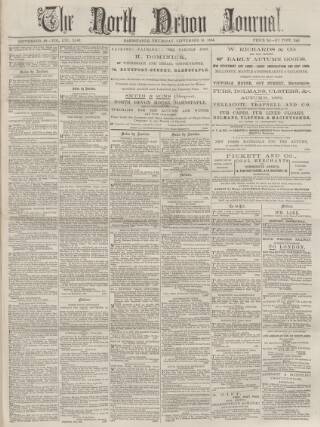 cover page of North Devon Journal published on September 18, 1884