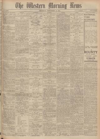 cover page of Western Morning News published on September 18, 1941