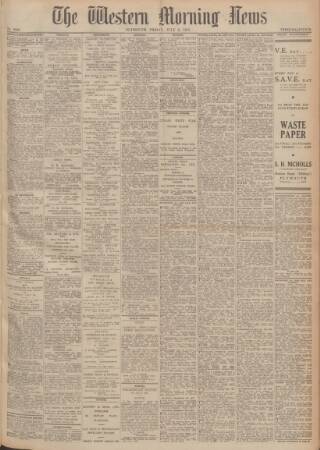 cover page of Western Morning News published on July 6, 1945