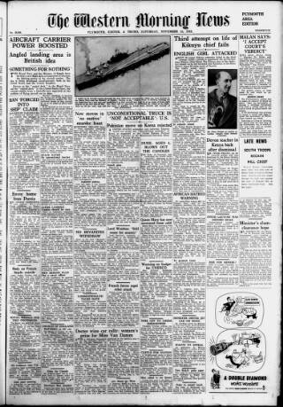 cover page of Western Morning News published on November 15, 1952