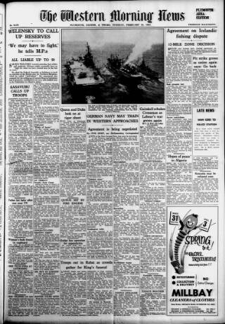 cover page of Western Morning News published on February 28, 1961
